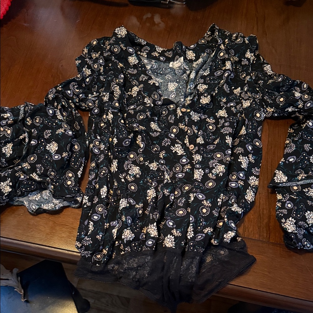 Free People Black Floral Bodysuit